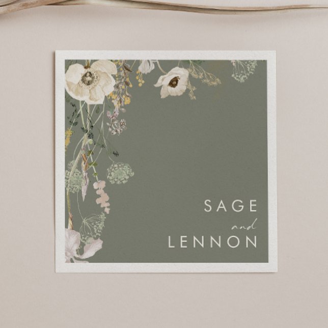 Whimsical Wildflower Meadow | Sage Green Wedding Napkins (Creator Uploaded)
