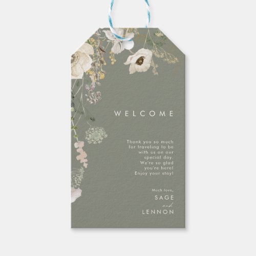 Whimsical Wildflower Meadow Sage Wedding Welcome Gift Tags
