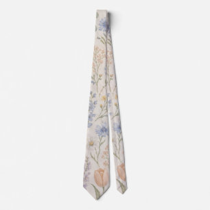 Whimsical Wildflower Meadow Watercolor Floral Neck Tie