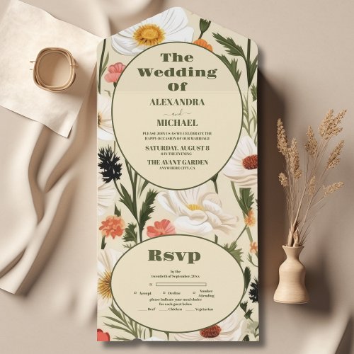 Whimsical Wildflower Meadow Wedding All In One Invitation