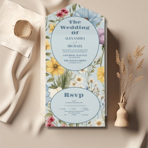 Whimsical Wildflower Meadow Wedding All In One Invitation