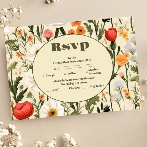 Whimsical Wildflower Meadow Wedding RSVP Card
