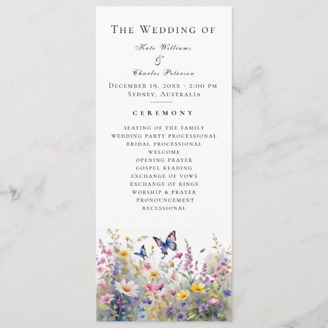 Whimsical Wildflower Meadows Wedding Program  (Front)