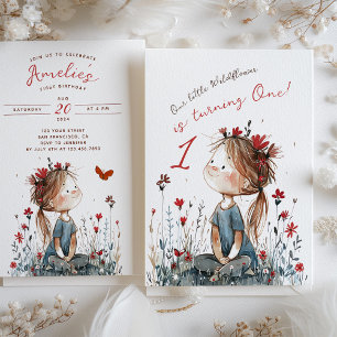 Whimsical Wildflower One-Year-Old Birthday Invitation