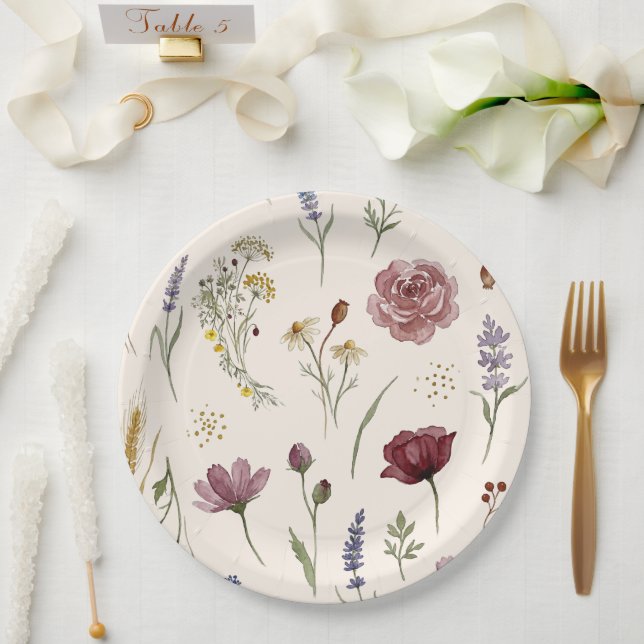 Whimsical Wildflower Pattern Baby Shower Paper Plates (Wedding)
