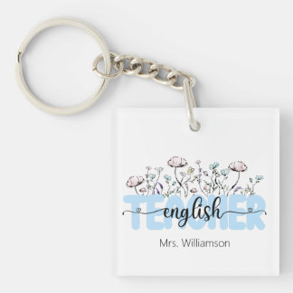 Whimsical Wildflower Personalized English Teacher Keychain