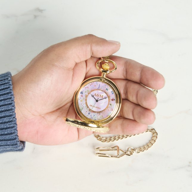 Whimsical Wildflower Pink Pocket eWatch Watch (Hand)