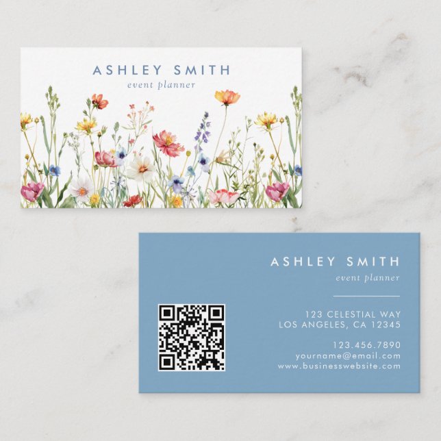 Whimsical Wildflower QR Code Business Card (Front/Back)