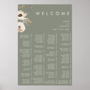 Whimsical Wildflower   Sage Alphabetical Seating Poster