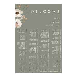 Whimsical Wildflower | Sage Alphabetical Seating Poster