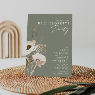 Whimsical Wildflower   Sage Bachelorette Party Invitation