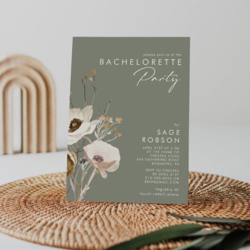 Whimsical Wildflower  Sage Bachelorette Party Invitation