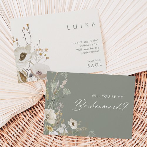 Whimsical Wildflower  Sage Bridesmaid Proposal Invitation