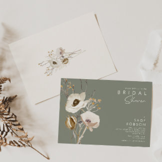Whimsical Wildflower | Sage Green Bridal Shower Invitation