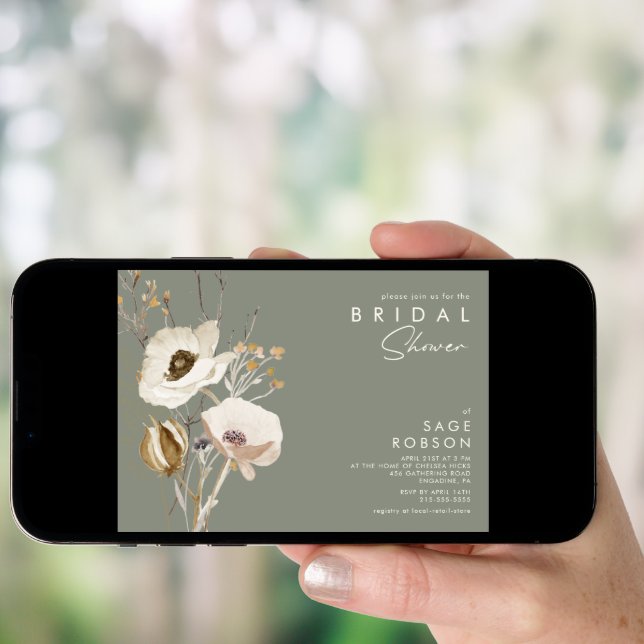 Whimsical Wildflower | Sage Green Bridal Shower Invitation (Front Digital)