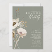 Whimsical Wildflower Sage Green Brunch and Bubbly Invitation (Front)