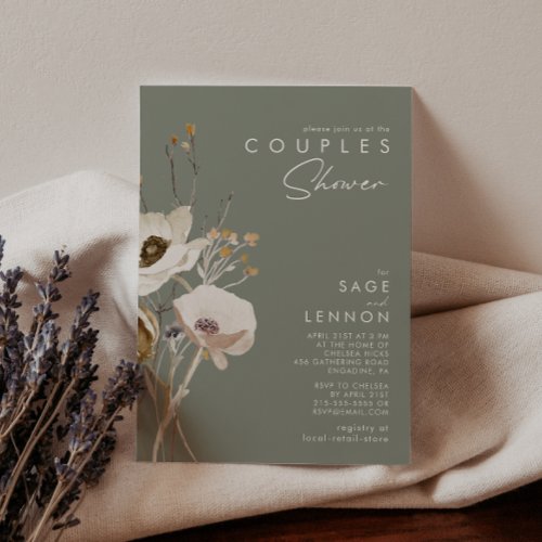 Whimsical Wildflower  Sage Green Couples Shower Invitation