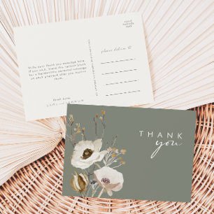 Whimsical Wildflower Sage Green Thank You Postcard