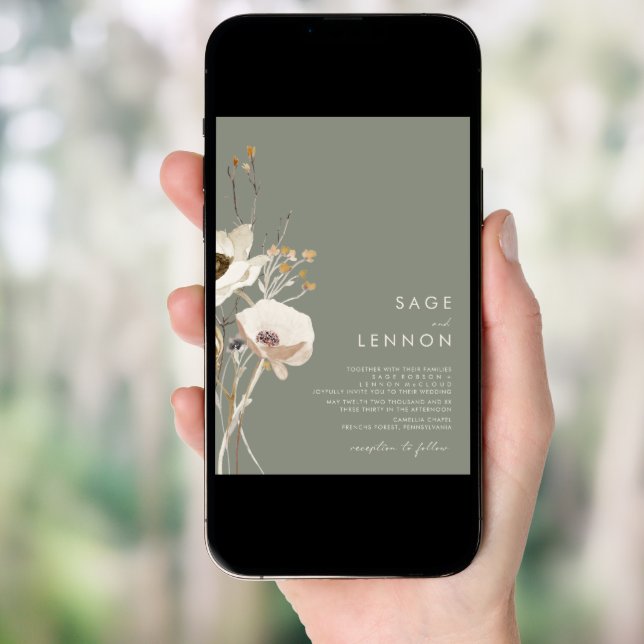 Whimsical Wildflower | Sage Green Wedding Invitation (Front Digital)