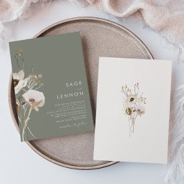 Whimsical Wildflower Sage Green Wedding Invitation