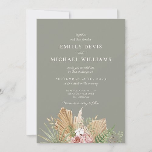 Whimsical Wildflower Sage Green Wedding Invitation