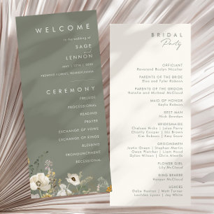 Whimsical Wildflower Sage Green Wedding Program
