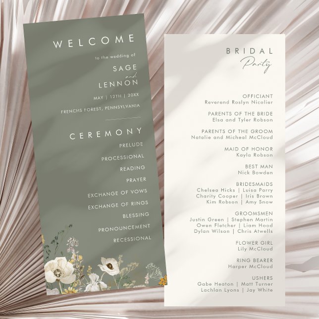 Whimsical Wildflower | Sage Green Wedding Program (Creator Uploaded)