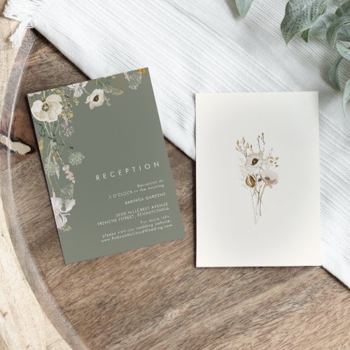 Whimsical Wildflower Sage Green Wedding Reception Enclosure Card