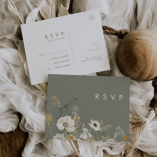 Whimsical Wildflower | Sage Green Wedding RSVP Postcard (Creator Uploaded)
