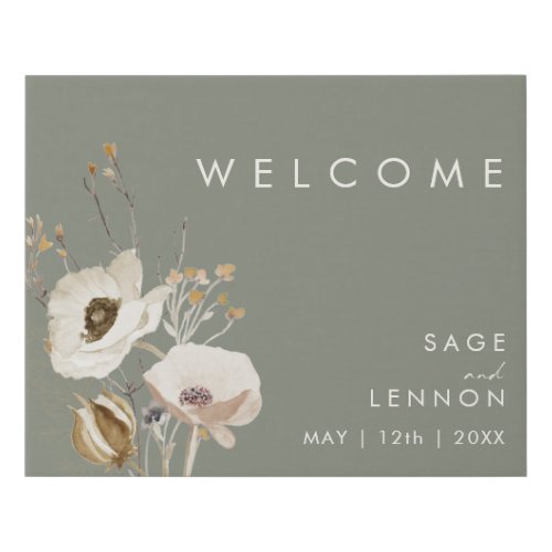 Whimsical Wildflower  Sage Green Welcome Sign