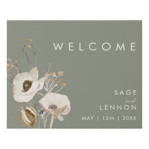 Whimsical Wildflower   Sage Green Welcome Sign