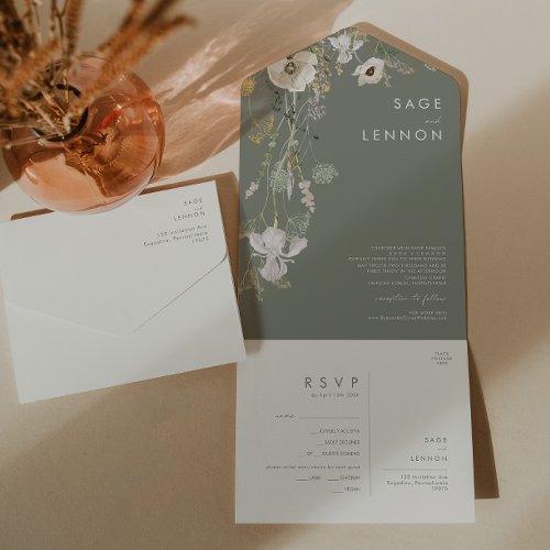 Whimsical Wildflower Sage Meadow Seal And Send All In One Invitation