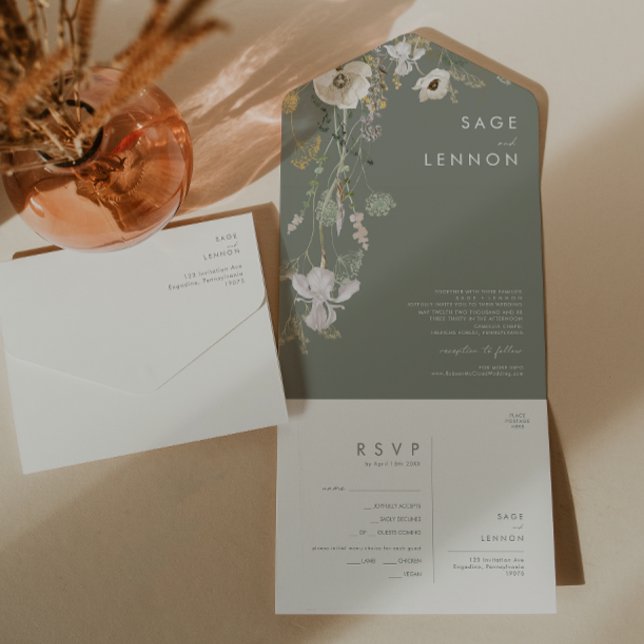 Whimsical Wildflower Sage Meadow Seal And Send All In One Invitation (Creator Uploaded)