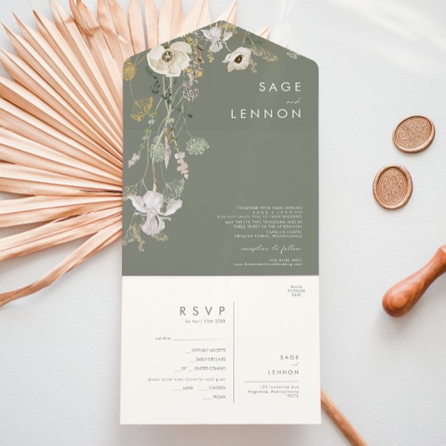 Whimsical Wildflower Sage Meadow Seal And Send All In One Invitation (Creator Uploaded)