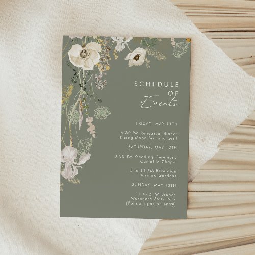 Whimsical Wildflower  Sage Schedule of Events Enclosure Card