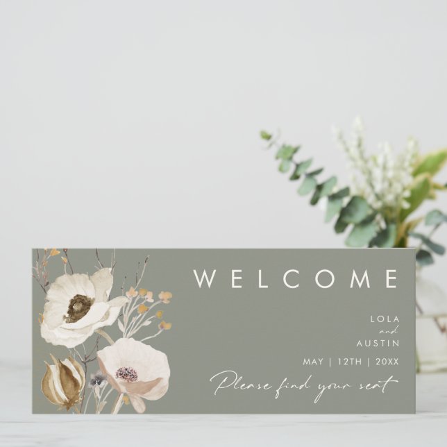 Whimsical Wildflower | Sage Seating Chart Header (Standing Front)