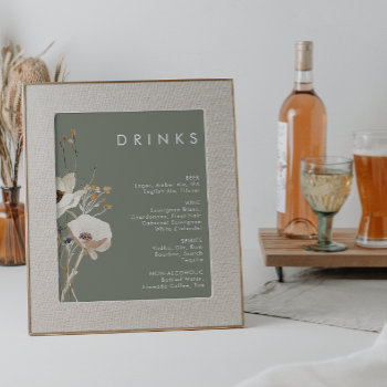 Whimsical Wildflower Sage Wedding Drinks Menu Poster by SongbirdandSage at Zazzle