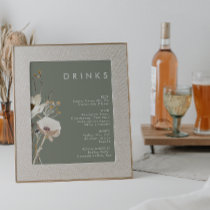 Whimsical Wildflower Sage Wedding Drinks Menu Poster