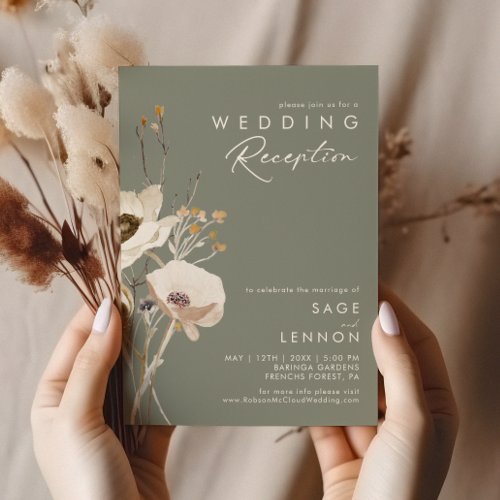 Whimsical Wildflower  Sage Wedding Reception Invitation