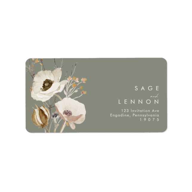 Whimsical Wildflower | Sage Wedding RSVP Address Label (Front)