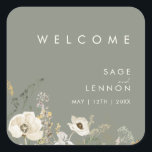 Whimsical Wildflower Sage Wedding Welcome Sticker<br><div class="desc">This Whimsical Wildflower Sage wedding welcome sticker is perfect for your simple, elegant boho wedding. The modern rustic greenery accompanied by the minimalist watercolor wildflowers will help bring your vision to life! This design of pretty gold flowers, touches of bohemian sage green and purple is sure to complete your minimal...</div>