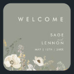 Whimsical Wildflower Sage Wedding Welcome Sticker<br><div class="desc">This Whimsical Wildflower Sage wedding welcome sticker is perfect for your simple, elegant boho wedding. The modern rustic greenery accompanied by the minimalist watercolor wildflowers will help bring your vision to life! This design of pretty gold flowers, touches of bohemian sage green and purple is sure to complete your minimal...</div>