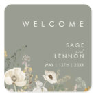Whimsical Wildflower Sage Wedding Welcome Sticker