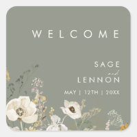 Whimsical Wildflower Sage Wedding Welcome Sticker
