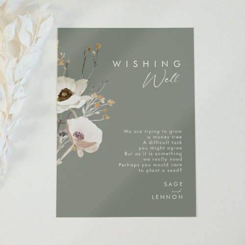 Whimsical Wildflower  Sage Wedding Wishing Well Enclosure Card