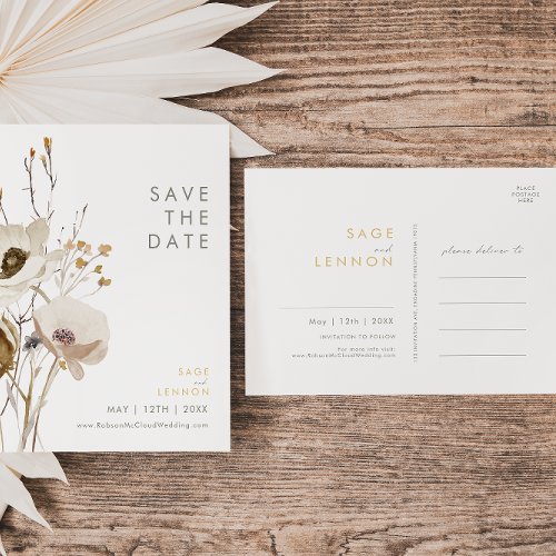 Whimsical Wildflower Save The Date Postcard