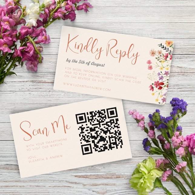 Whimsical Wildflower Script RSVP Scan me Wedding Enclosure Card (Creator Uploaded)