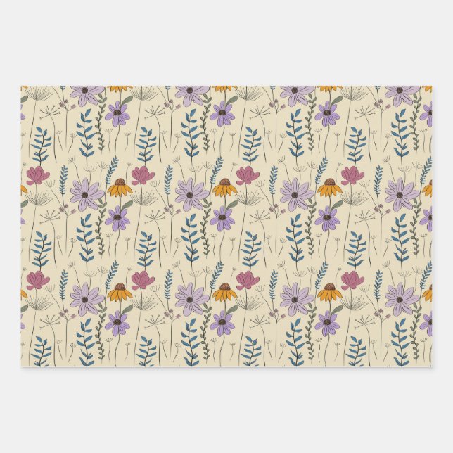 Whimsical Wildflower Seamless Pattern Wrapping Paper Sheets (Front)