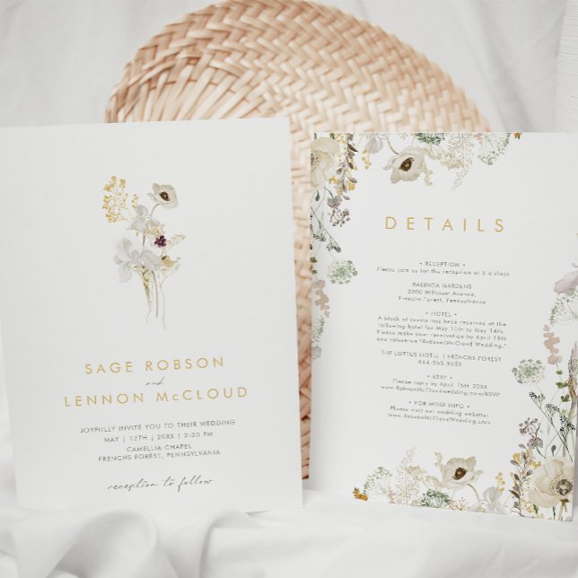 Whimsical Wildflower Simple All In One Wedding Invitation (Creator Uploaded)