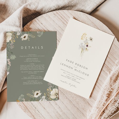 Whimsical Wildflower Simple  Ivory All In One Invitation